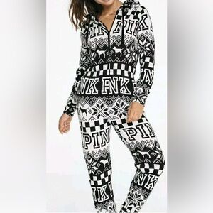 PINK Victoria's Secret Fair Isle Sherpa Lined Onesie Pajamas – Small